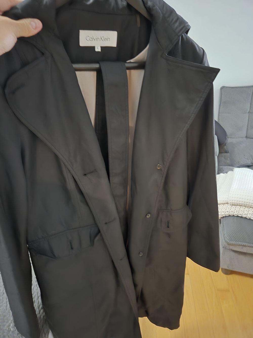 Calvin Klein Black Men's Trench Coat with Notch Lapel